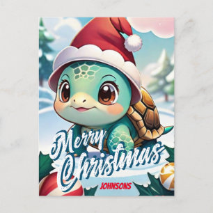 Santa Turtle Merry Christmas Name Greeting Postcard