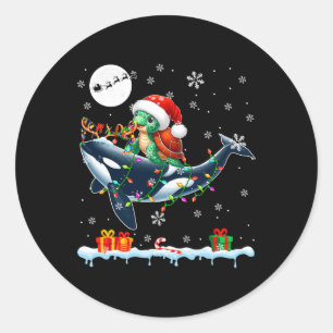 Santa Turtle Riding Orca Reindeer Christmas Sea An Classic Round Sticker