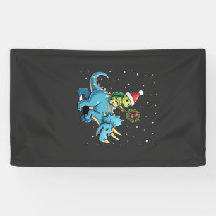 Santa Turtle Riding T-Rex Reindeer Christmas Light Banner