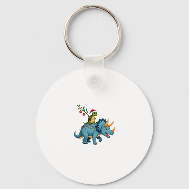 Santa Turtle Riding T-Rex Reindeer Christmas Light Key Ring (Front)