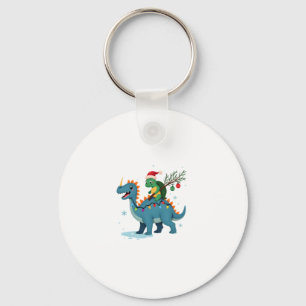 Santa Turtle Riding T-Rex Reindeer Christmas Light Key Ring