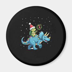 Santa Turtle Riding T-Rex Reindeer Christmas Light Magnet