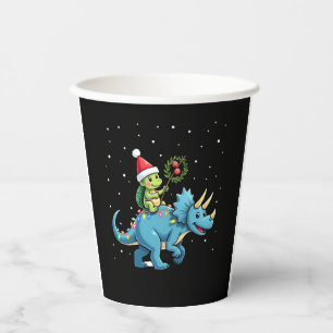 Santa Turtle Riding T-Rex Reindeer Christmas Light Paper Cups