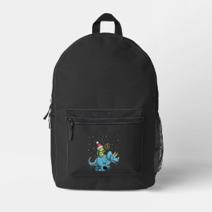 Santa Turtle Riding T-Rex Reindeer Christmas Light Printed Backpack