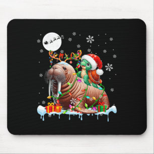 Santa Turtle Riding Walrus Reindeer Christmas Sea  Mouse Pad