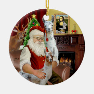 Santa - Two Llamas (Mum+baby) Ceramic Tree Decoration