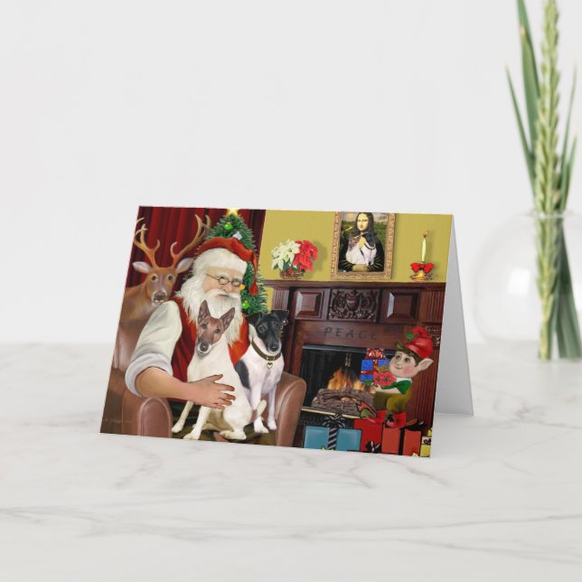 Santa - Two Smooth Fox Terriers Holiday Card (Front)