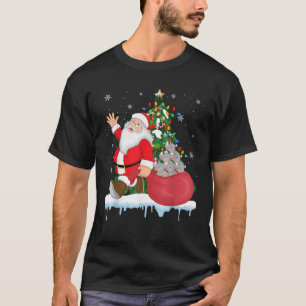 Santa Ugly Christmas Tree Lights Rhino Animal  T-Shirt