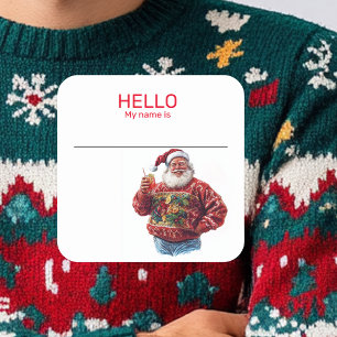 Santa Ugly Sweater Party Name Tag Badge Christmas