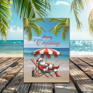 Santa under a Beach Umbrella Christmas Holiday Card