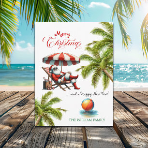Santa under a Beach Umbrella Christmas Holiday Postcard