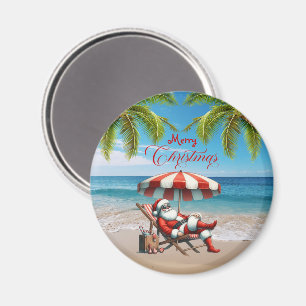Santa under a Beach Umbrella Christmas Magnet