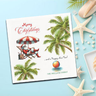 Santa under a Beach Umbrella Christmas Napkin