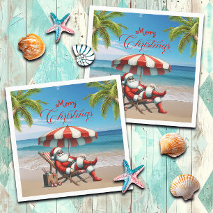 Santa under a Beach Umbrella Christmas Napkin