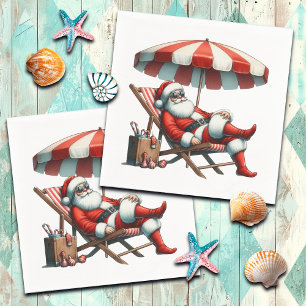 Santa under a Beach Umbrella Christmas Napkin