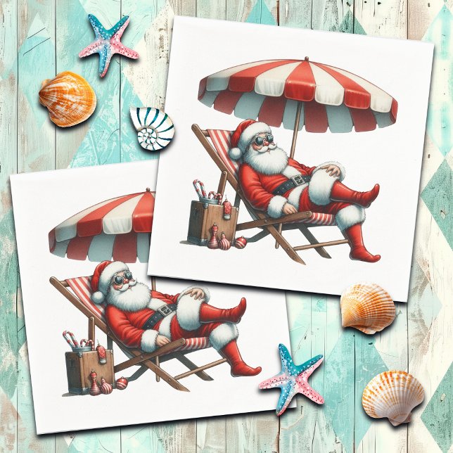 Santa under a Beach Umbrella Christmas Napkin (Creator Uploaded)