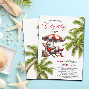Santa under a Beach Umbrella Christmas Party Invitation