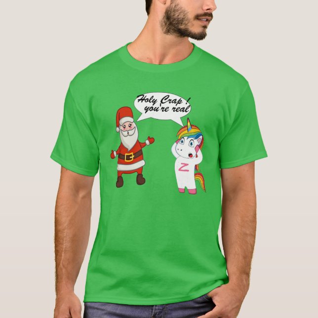 Santa Unicorn Christmas Shirt - Funny Holiday Tee (Front)