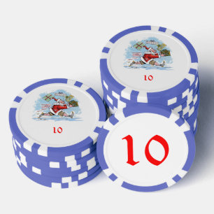 Santa Unprepared blue 10 striped poker chip