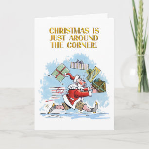 Santa Unprepared cartoon Christmas greeting card