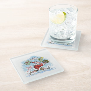 Santa Unprepared clear glass coaster
