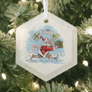 Santa Unprepared hexagon glass ornament