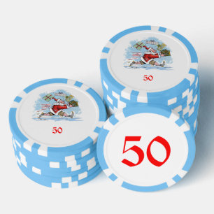 Santa Unprepared light blue 50 striped poker chip