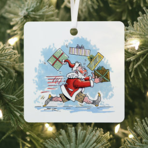 Santa Unprepared square metal ornament