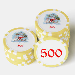 Santa Unprepared yellow 500 striped poker chip