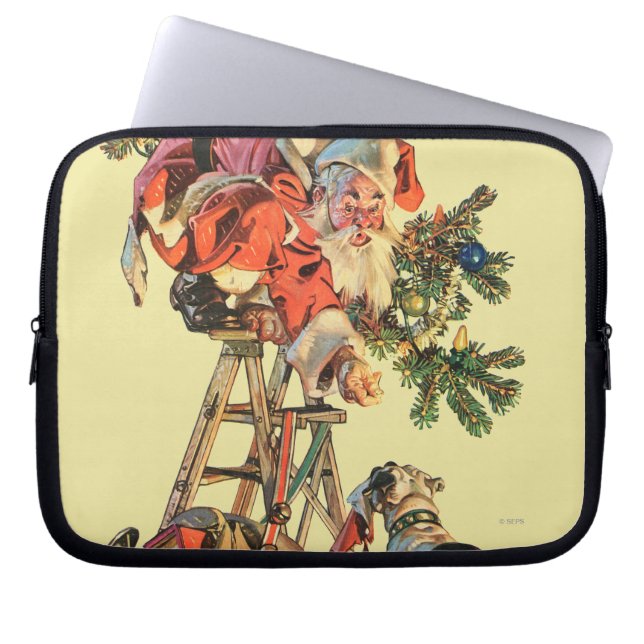 Santa Up a Ladder Laptop Sleeve (Front)