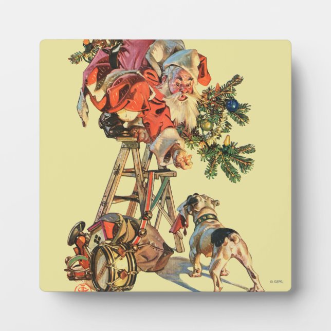 Santa Up a Ladder Plaque (Front)