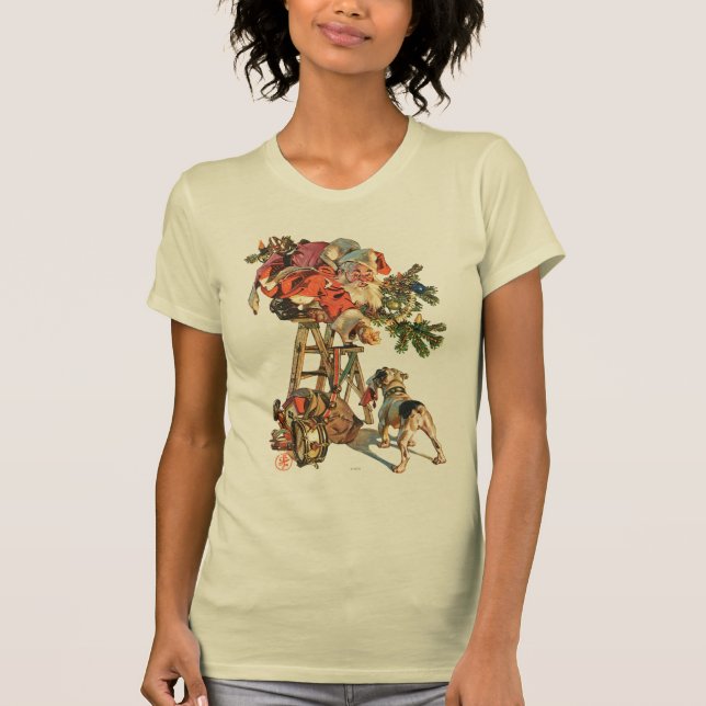 Santa Up a Ladder T-Shirt (Front)