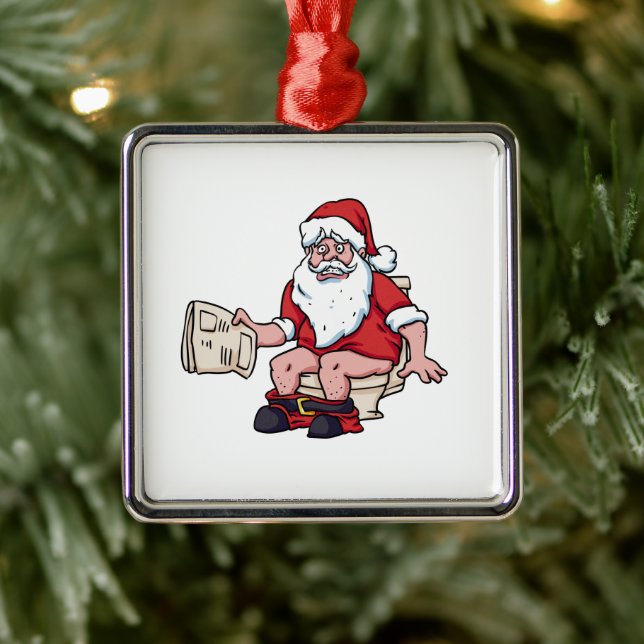 Santa Using Toilet Metal Tree Decoration (Tree)