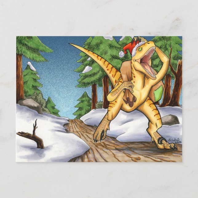 Santa Velociraptor Holiday Postcard (Front)