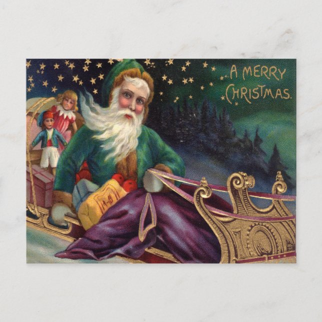 Santa Vintage A Merry Christmas Holiday Postcard (Front)