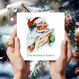 Santa, Vintage Merry Christmas with Name  Card