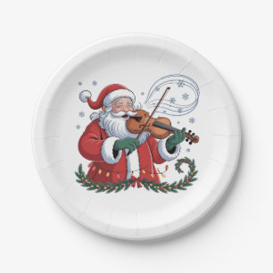 Santa Violin Player Violinist Christmas Music Xmas Paper Plate