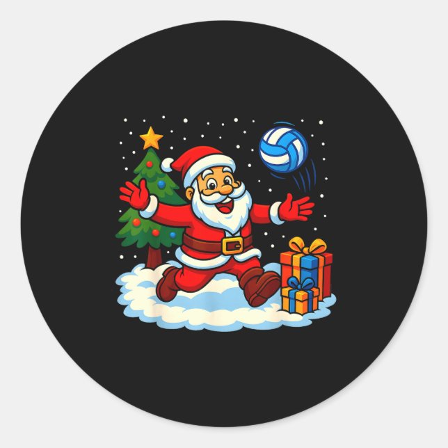 Santa Volleyball Playing Srt Christmas Tree Xmas P Classic Round Sticker (Front)