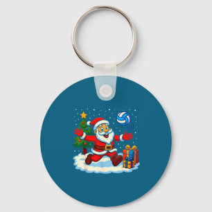 Santa Volleyball Playing Srt Christmas Tree Xmas P Key Ring