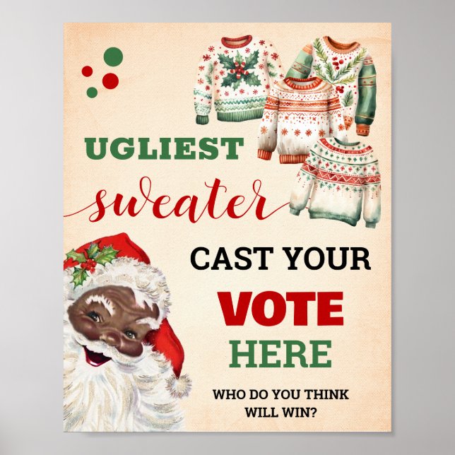 Santa Vote for Ugliest Christmas Sweater Sign (Front)