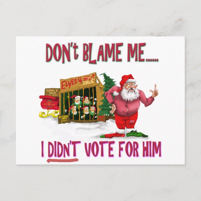 Santa w/Elves for Rent/Political Joke Holiday Postcard (Front)