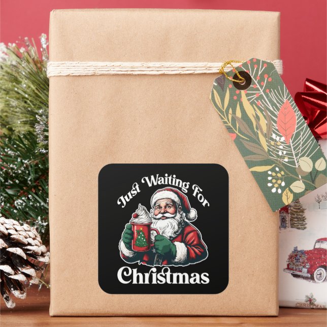 Santa Waiting For Christmas Hot Chocolate Square Sticker (Holiday)