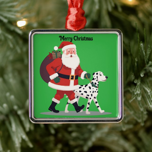 Santa walking a Dalmatian dog Christmas Ornament (Tree)