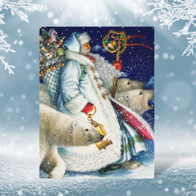 Santa Walking With Polar Bears Holiday Postcard (Creator Uploaded)