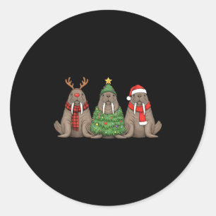 Santa Walrus Christmas Tree Walrus Lover Animal Xm Classic Round Sticker