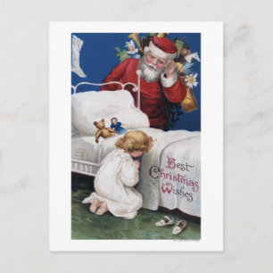 Santa watching Girl Praying Holiday Postcard