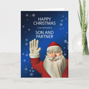 Santa waving Christmas card for son & partner