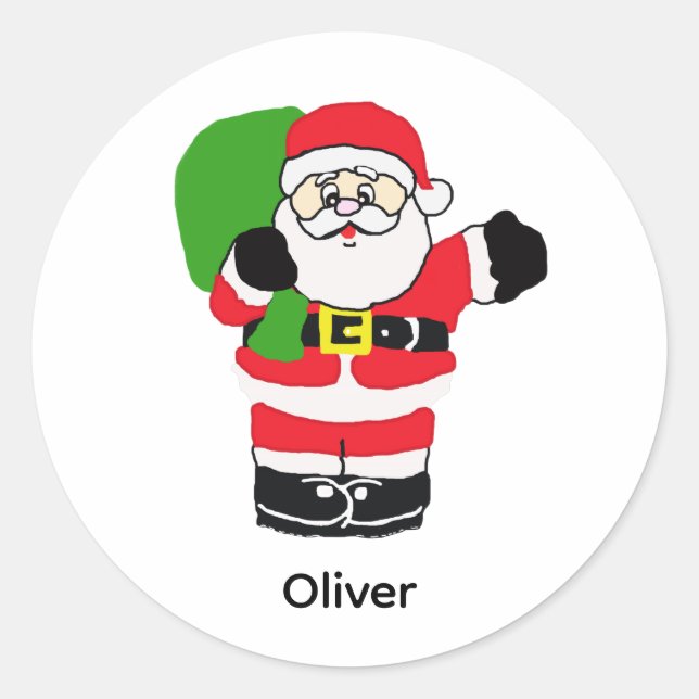 Santa Waving Personalized with Name Classic Round Sticker (Front)