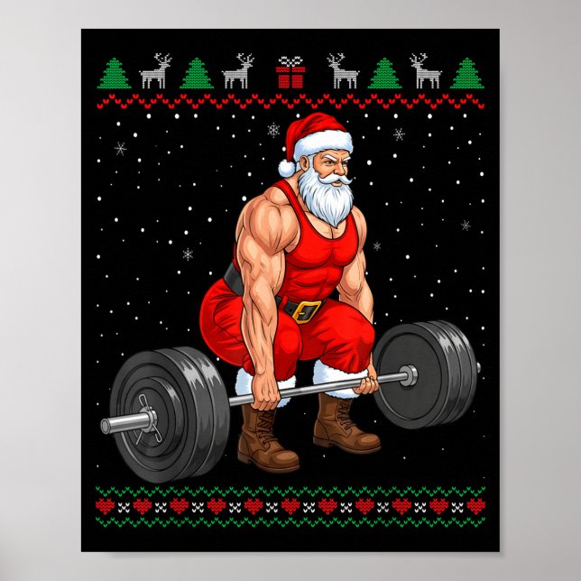 Santa Weightlifting Christmas Deadlift Gym Ugly Sw Poster (Front)
