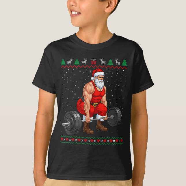 Santa Weightlifting Christmas Deadlift Gym Ugly Sw T-Shirt (Front)